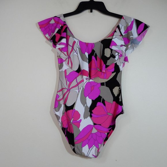 TRINA TURK Lynx Gemini Ruffle Off the Shoulder One Piece SWIMSUIT 4 Floral $162 - Picture 7 of 10